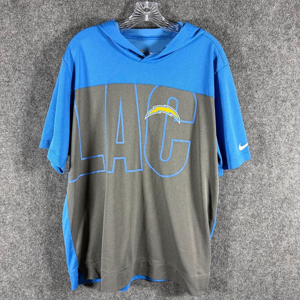 Nike Dri-FIT Los Angeles Chargers Hooded Shirt Men's XL Blue NFL Short Sleeve